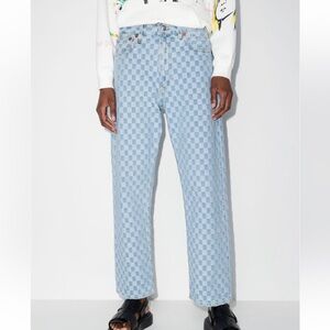 💙 R13 Checkerboard Boyfriend Jeans - High Waist Relaxed Fit - Japanese Denim 💙